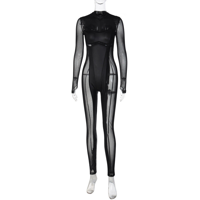 Damer Sporty heldragt lavet af transparent mesh-tekstur med elegant snit Stilla