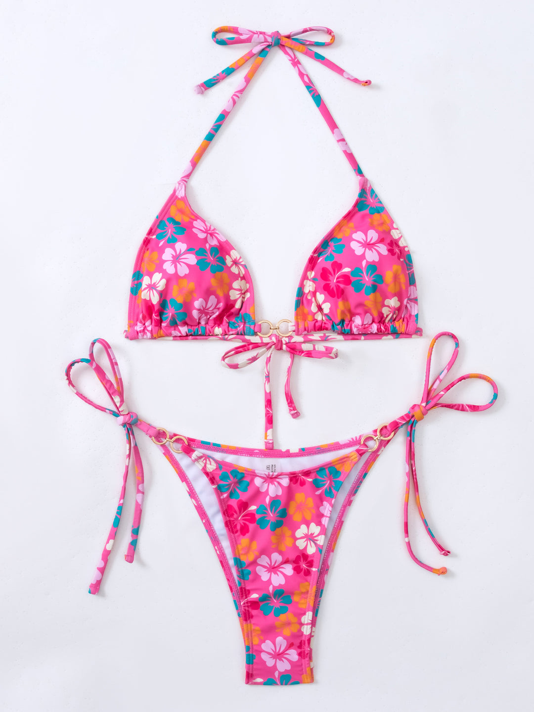 Dame triangel-bikini med blomsterprint og justerbare snore Skovae
