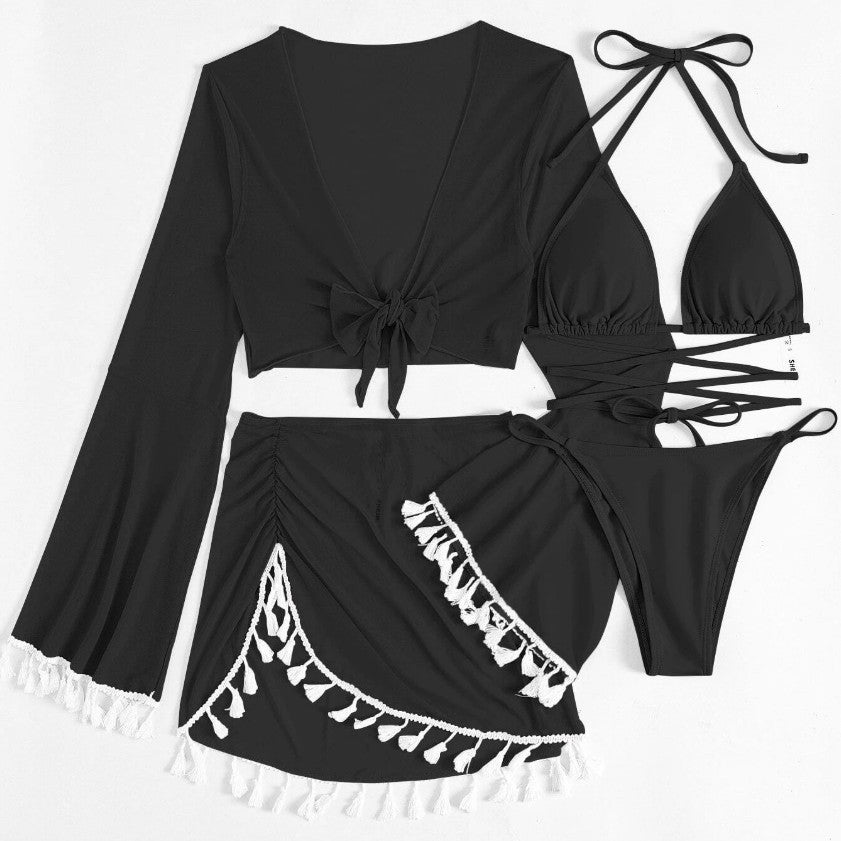 Dame bikini-sæt med moderigtig overjakke og detaljeelskende flæsedesign Stilla
