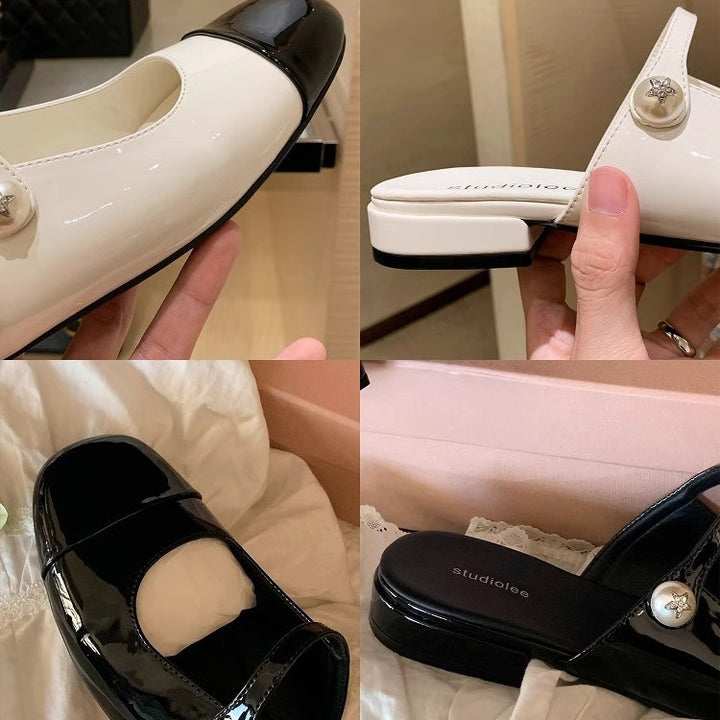 Damesmarte patenterede læder Slingback-ballerinas med perleaccent Stilla