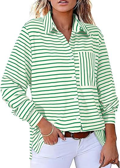 Damer Casual Stribet Bluse med Lomme og Knapstolpe Stilla