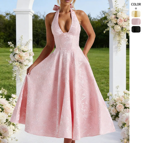 Damer Elegant Bryllupsdress med Sofistikeret Halterneck og Flydende Skørt Stilla