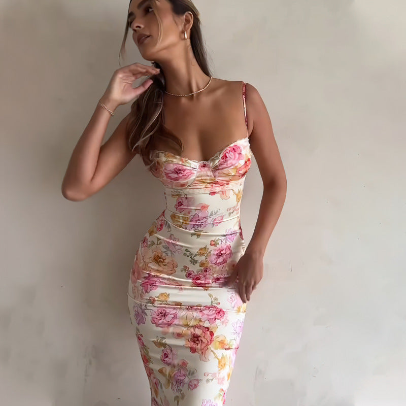 Damer Floral Bodycon Maxi Kjole med Hjerte-Udsnit Stilla