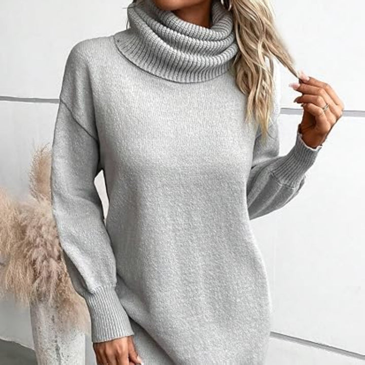 Dame Oversize Strikpullover med Ståkrave Stilla