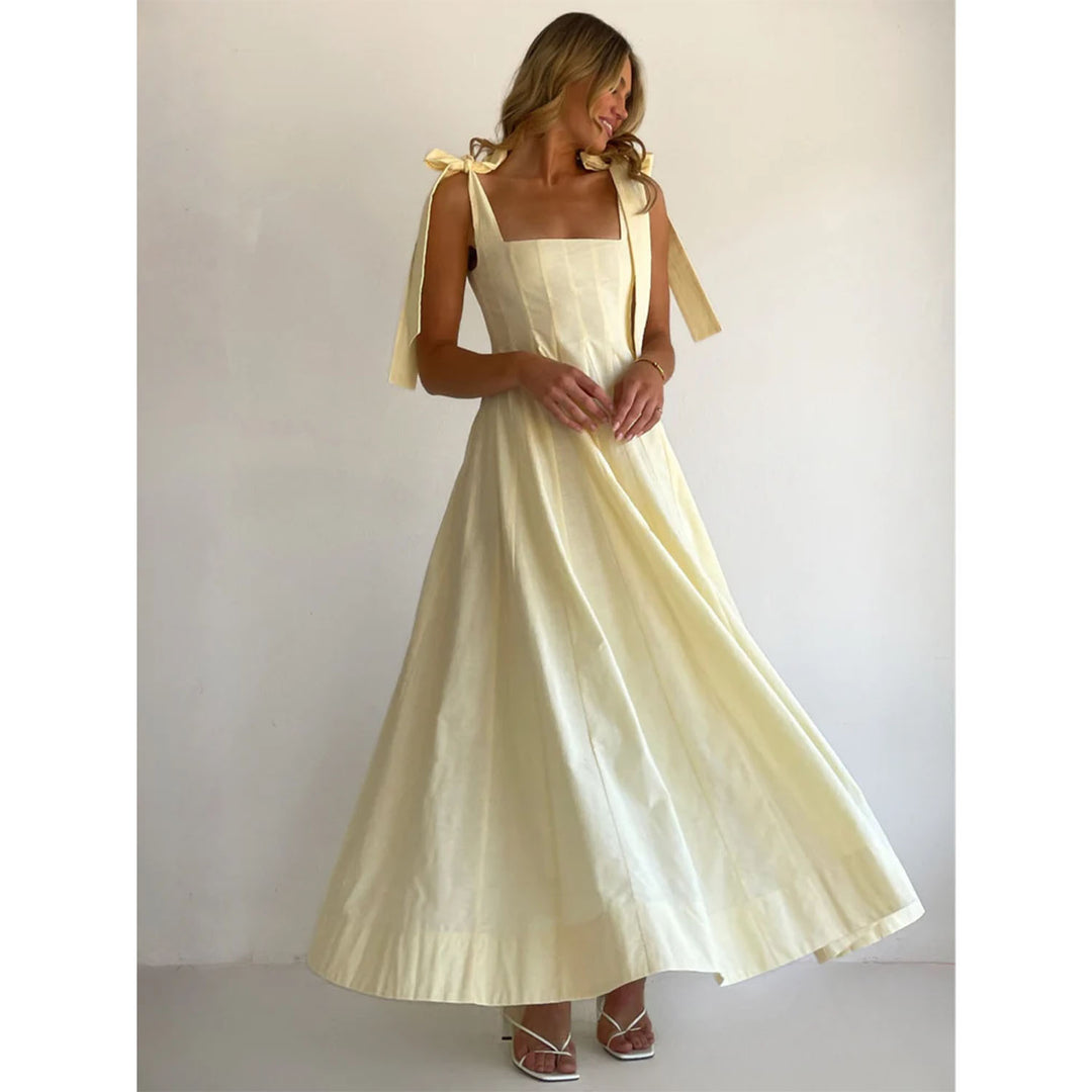 Damer Elegant Maxi Kjole med Moderne Skulderstropper og Flydende Snit