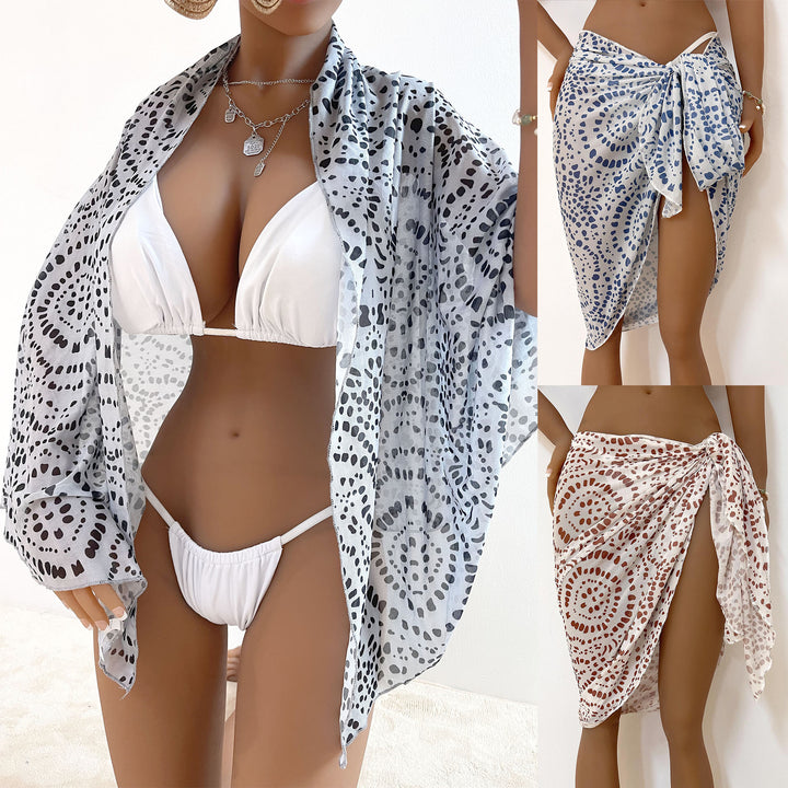 Dame Strandkimono med gennemsigtigt materiale og kunstnerisk mønster Stilla