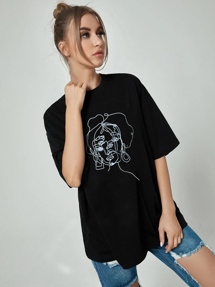 Dame Oversized T-shirt med moderne Minimalart-motiv Stilla