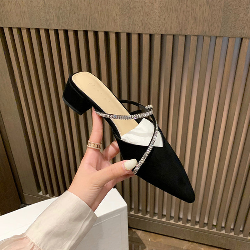Dame elegant spidse Slingback Mules med rhinestonesrem Stilla