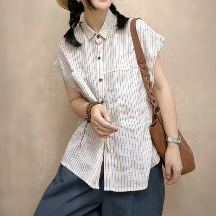 Femme Stribet Casual Button-Up Skjorte Stilla
