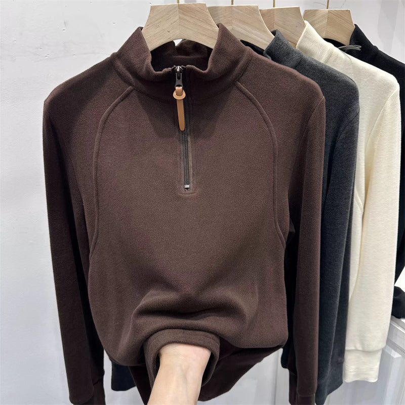 Dame Quarter-Zip Fleece Pullover Sweatshirt med Kængurulomme Stilla