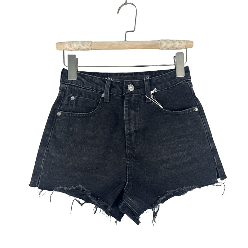 Dame Destroyed Denim-Shorts med høj talje og frynser Stilla