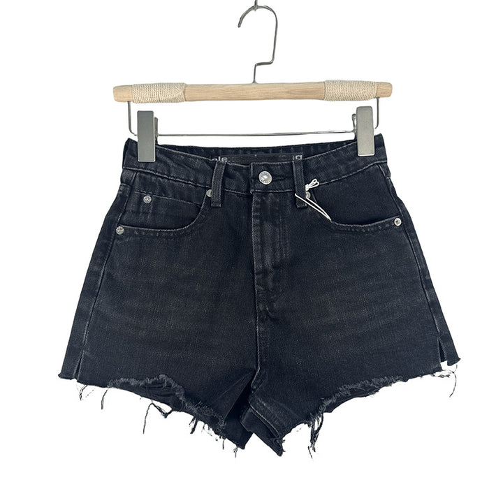 Dame Destroyed Denim-Shorts med høj talje og frynser Stilla