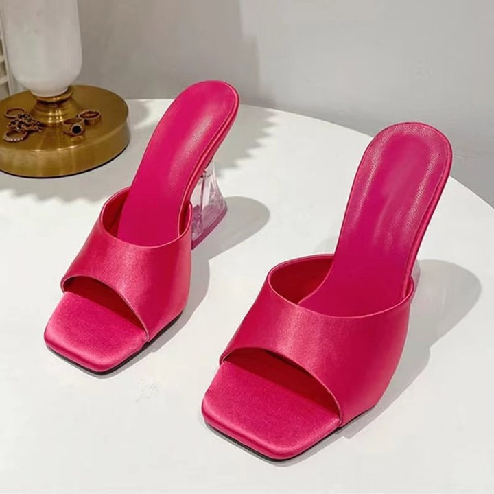 Dame Mules med transparent blokhælz og moderigtigt overmateriale Stilla