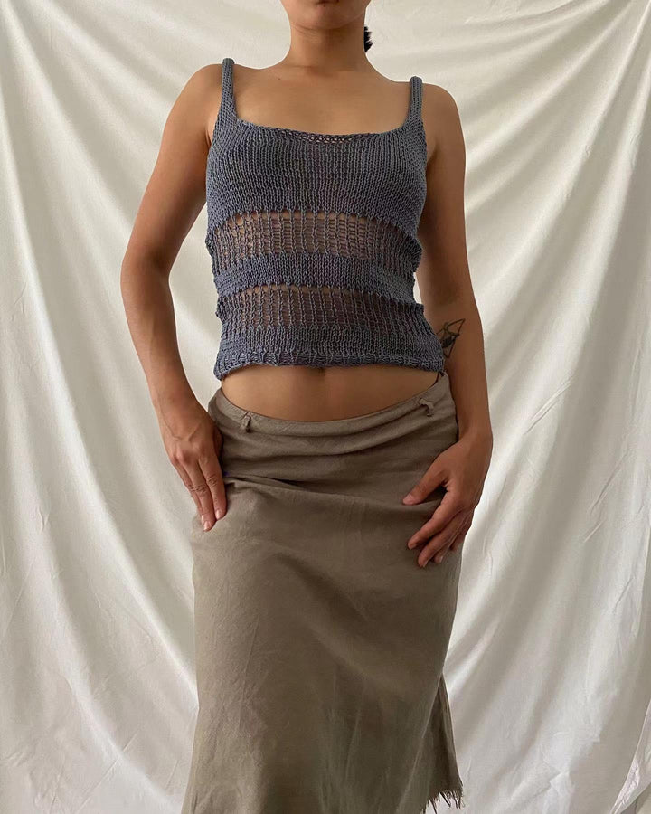 Dame strikket crop-top med luftig netstruktur Skovae