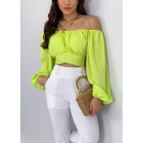 Dame off-shoulder bluse med blødt drapering Stilla