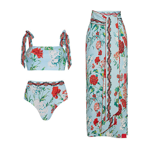 Dame bikinisæt med højkvalitets omslagsskjørt og legende blomsterdesign Stilla