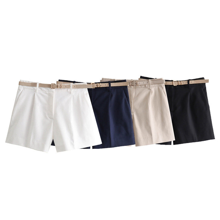Femme Taljerede High-Waist Chino-Shorts med Bælte-Detail Stilla