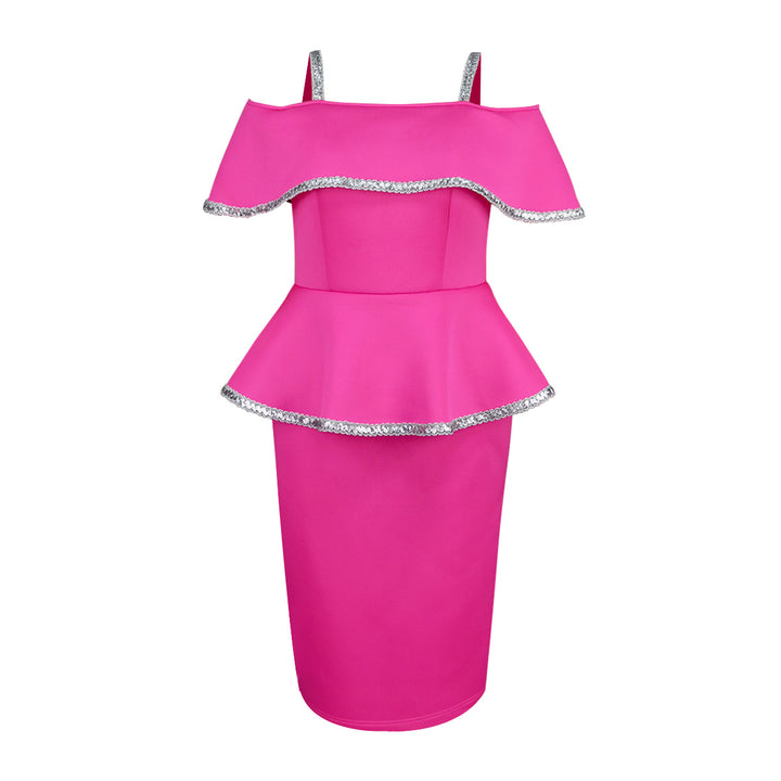 Dame elegant Peplum-kjole med off-shoulder design og glimmerdetaljer Skovae