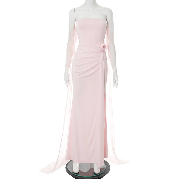 Dame Elegant Strapless Aftenkjole med asymmetrisk Overdel og sidelæg Stilla
