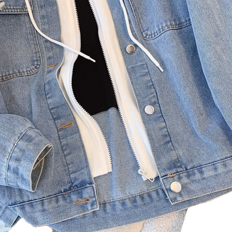 Kvinders afslappede denimjakke med aftagelig hætte Stilla