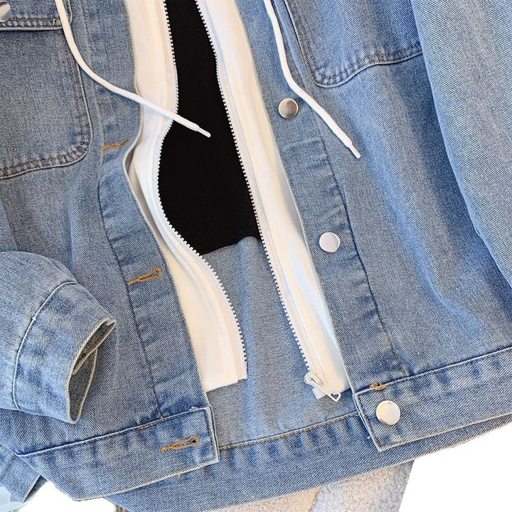 Kvinders afslappede denimjakke med aftagelig hætte Stilla