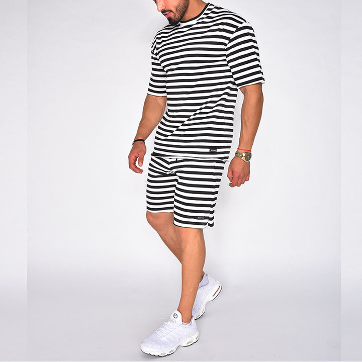 Herrer stribet fritids-sæt med afslappet T-shirt og shorts Stilla