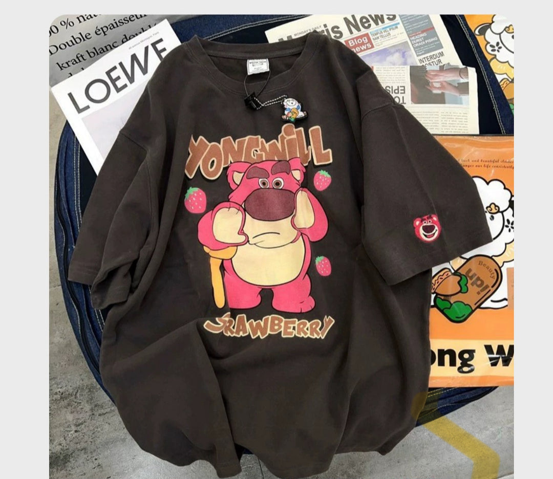 Dame T-shirt med kreativt cartoon-design og afslappet oversized pasform Stilla