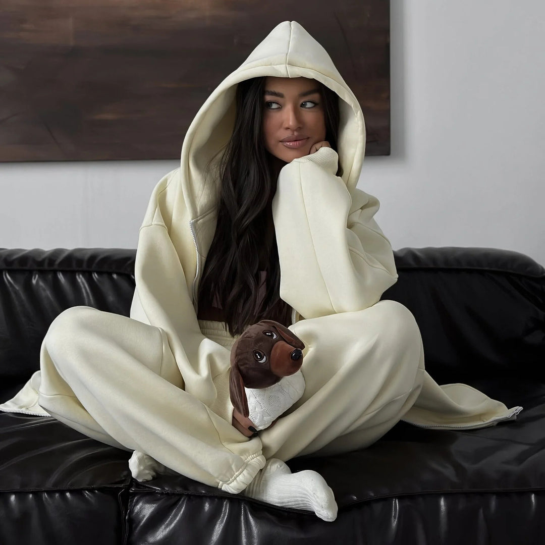 Dame Oversized Hoodie-Sæt med brede Bukser Stilla