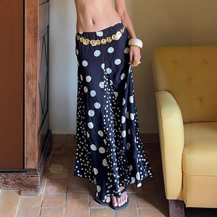 Dame maxiskørt med kontrasterende polka-dot design og bred skæring Skovae