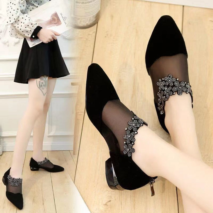 Dame elegante High-Top Ballerinas med sarte blomsterapplikationer Stilla