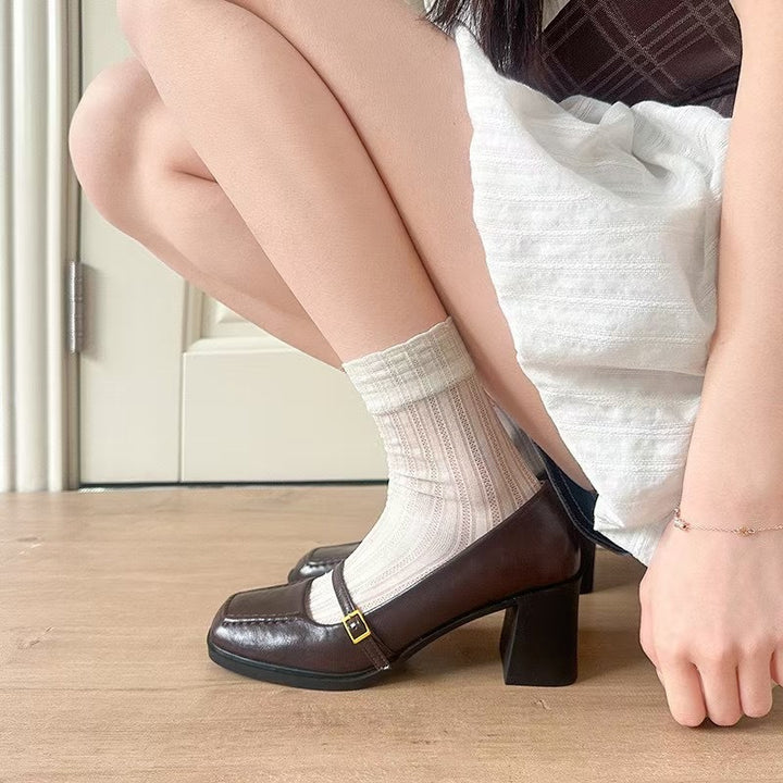Dame Chunky Blockhæls Mary Jane Pumps med justerbar rem Stilla