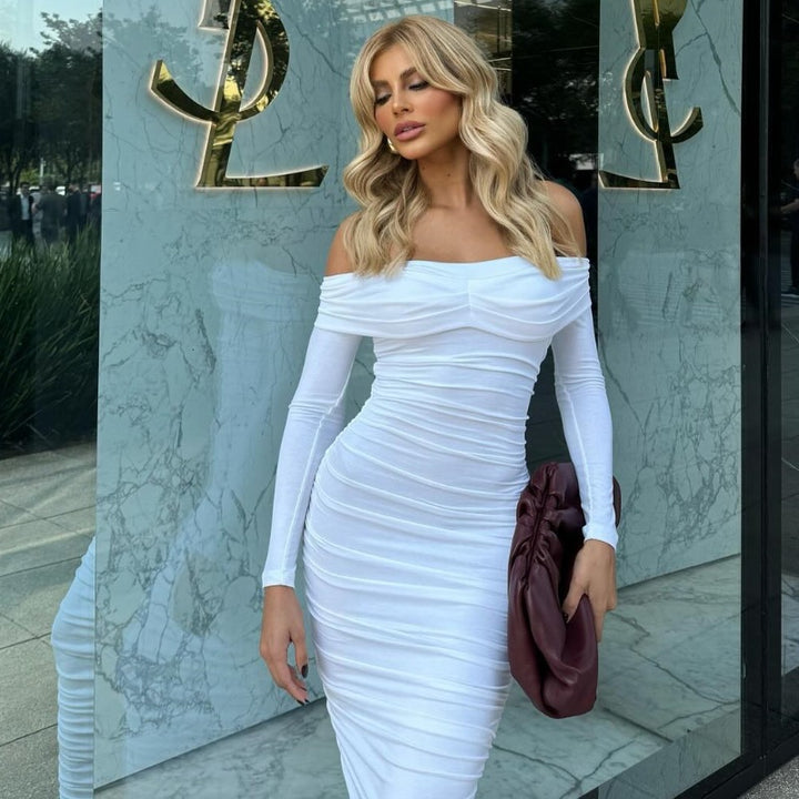 Dame figursyet Maxi-kjole med Off-Shoulder design og rynk Stilla