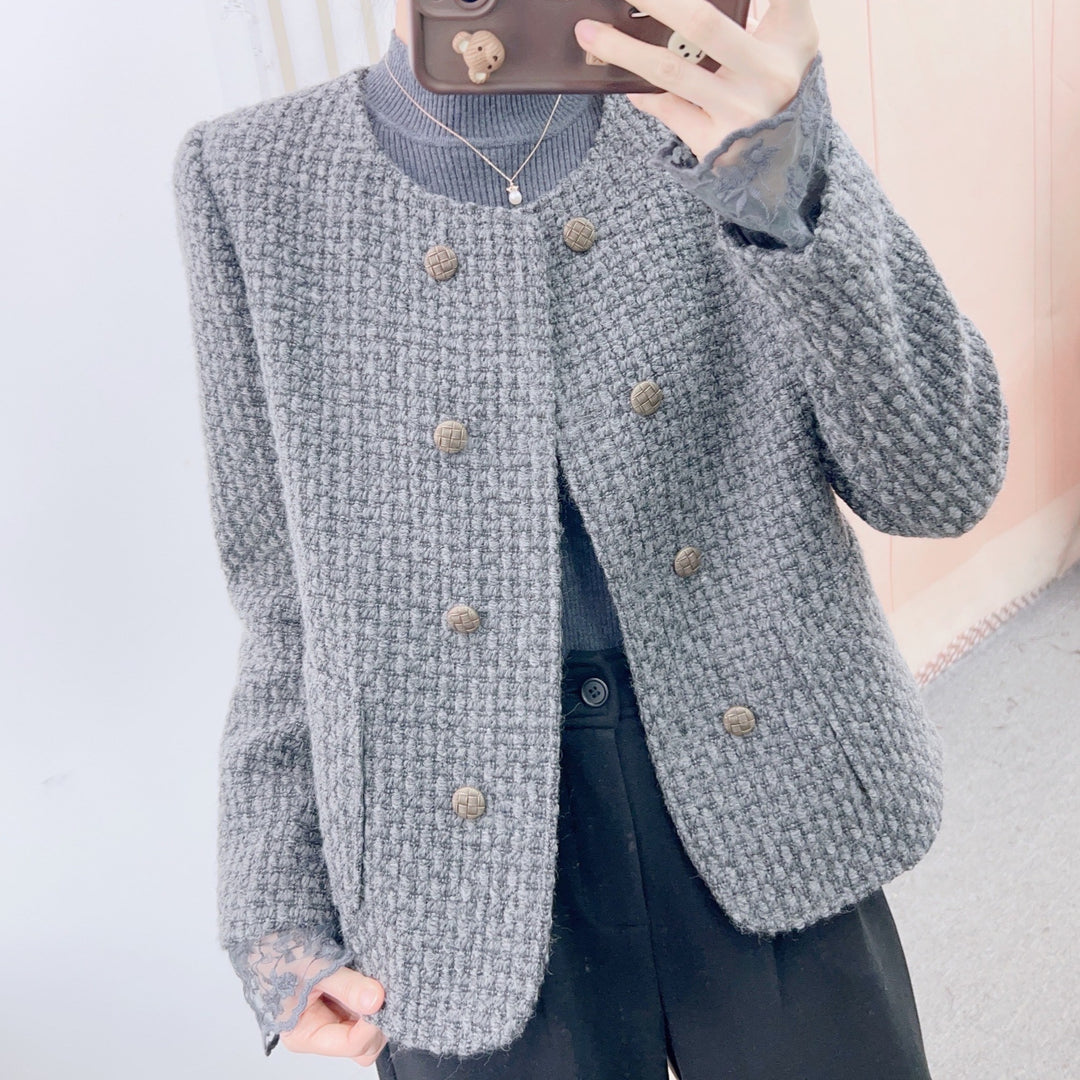 Dame Elegant Strikblazer med dobbelt knaplukning og lommer Stilla