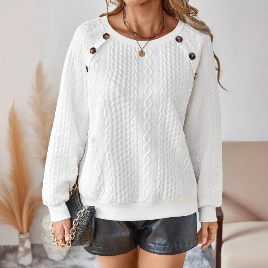 Dame Grovstrikpullover med dekorative knapper Stilla