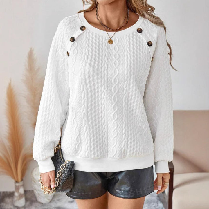 Dame Grovstrikpullover med dekorative knapper Stilla