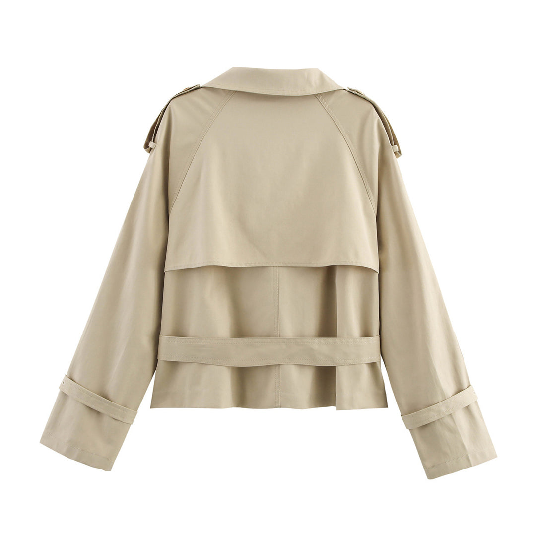 Dame Mode Trench Coat med Asymmetrisk Knapliste og Talje Bælte Stilla