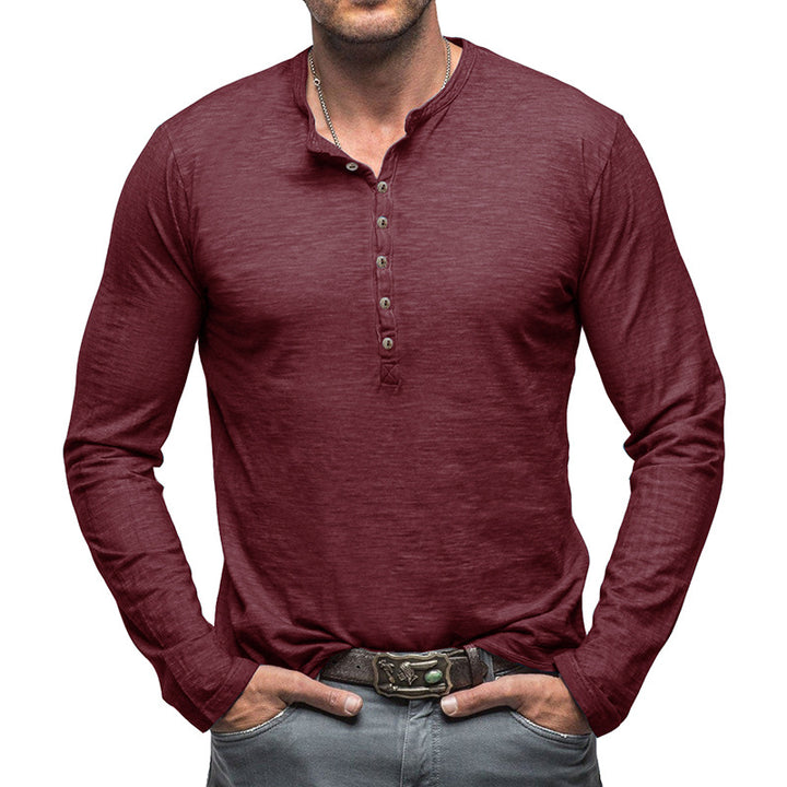 Herrer Langærmet Henley-Shirt med knapbar front og afslappet pasform Stilla