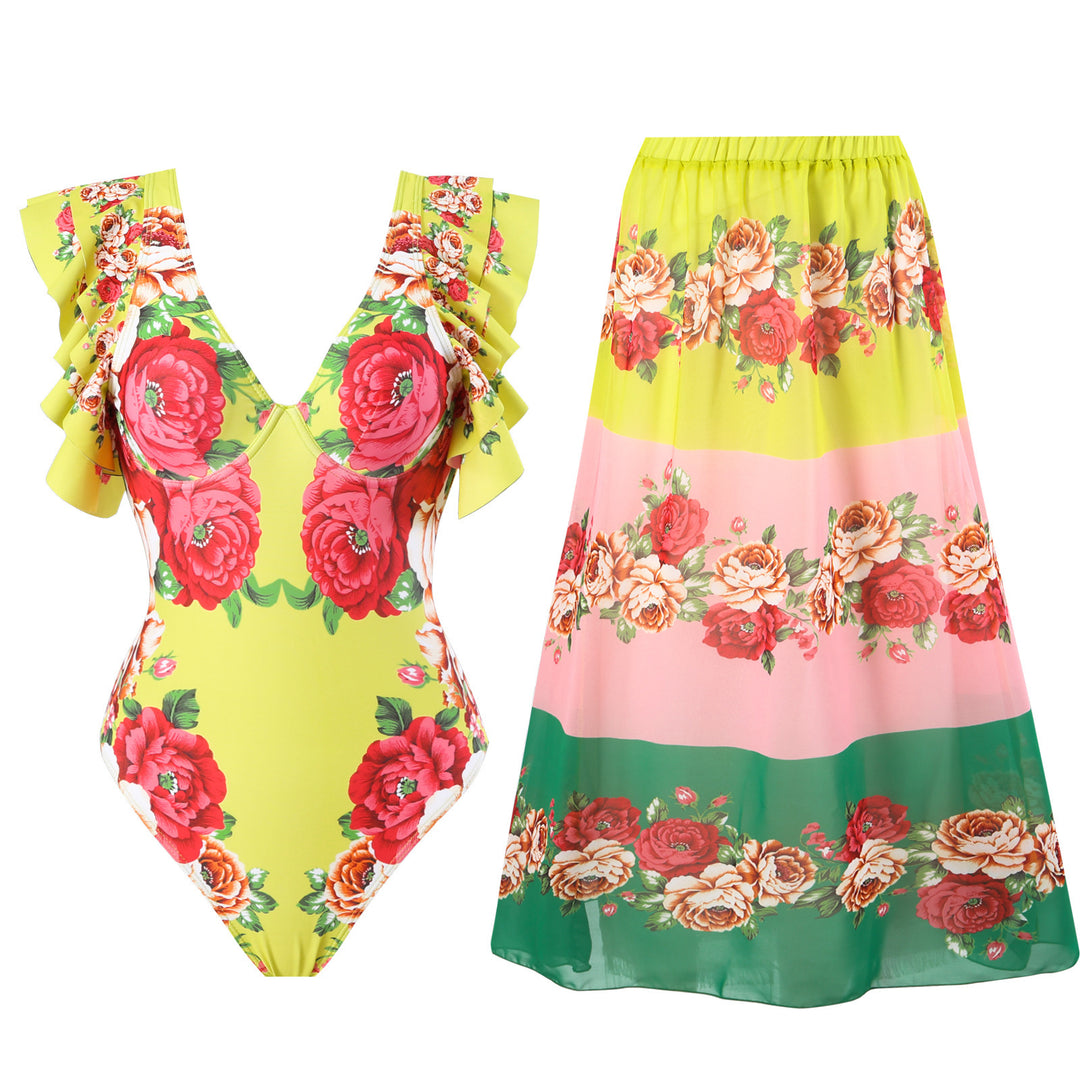 Dame badedragt med voluminøse flæser og matchende sarong Stilla