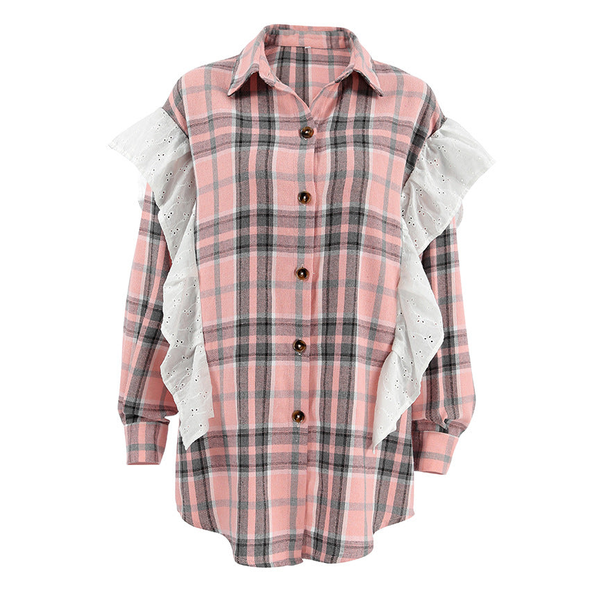 Dame Oversized Karoshirt med voluminøse ruffleærmer Stilla
