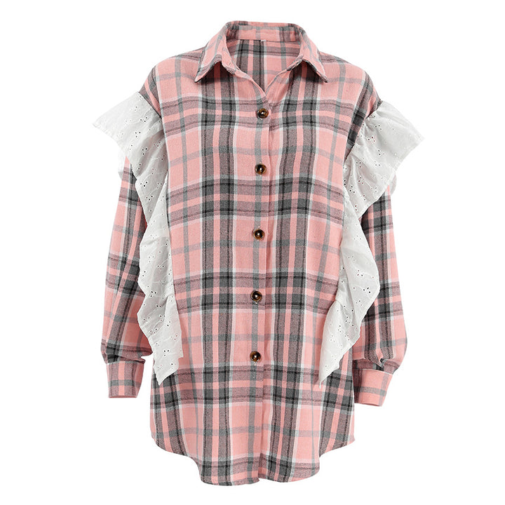 Dame Oversized Karoshirt med voluminøse ruffleærmer Stilla