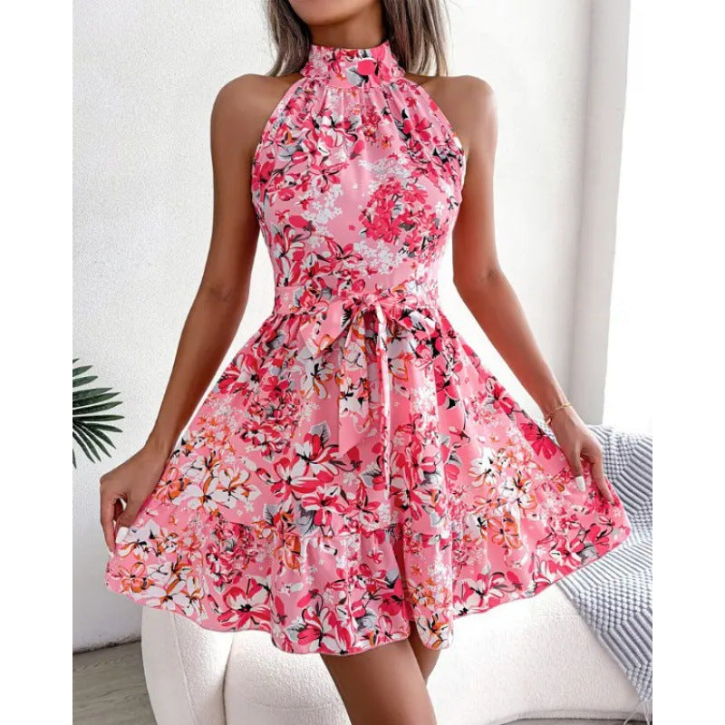 Dame Halterneck Floral A-linje Kjole Stilla