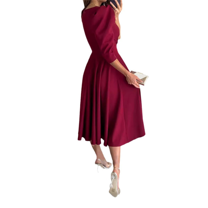 Dame Elegant Wrap Kjole med Puffærmer og Flydende Skørt Stilla