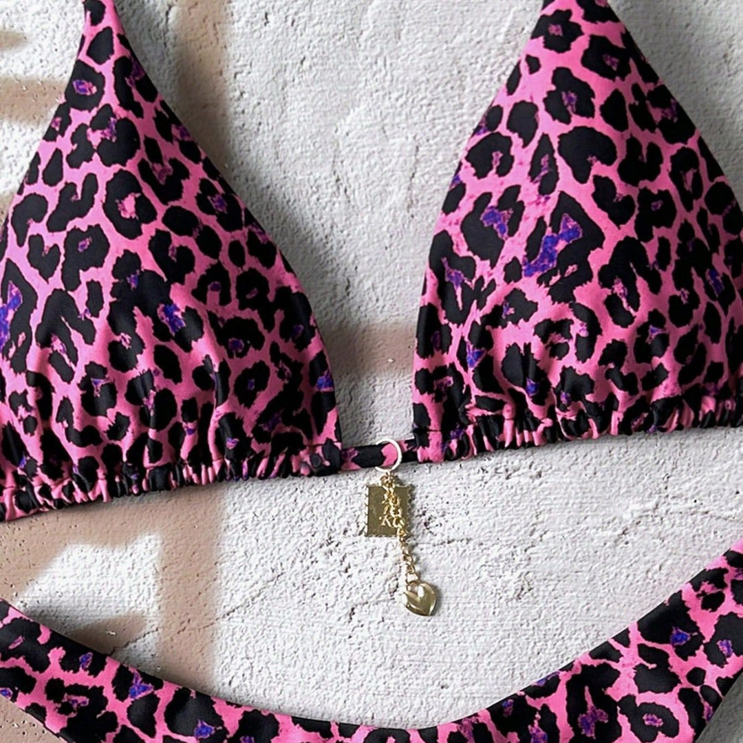 Dame triangel-bikini med ædle detaljer og dyreprint Skovae