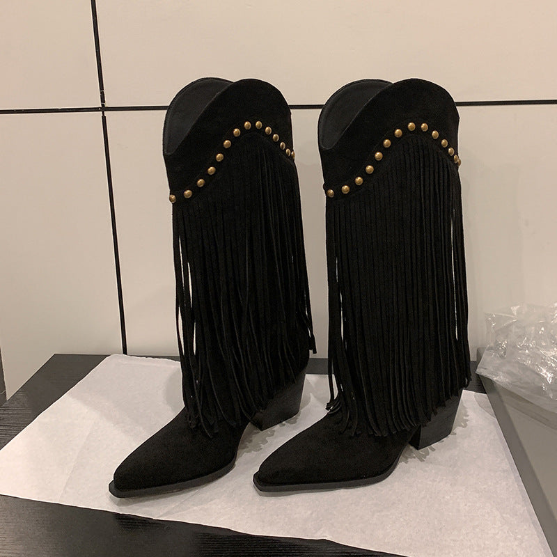 Femme Fransen-detalje Western Støvler Stilla