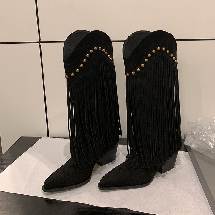 Femme Fransen-detalje Western Støvler Stilla