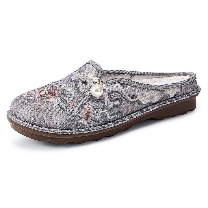 Femme dekorerede Slipper Clogs med blomsterbroderi Stilla