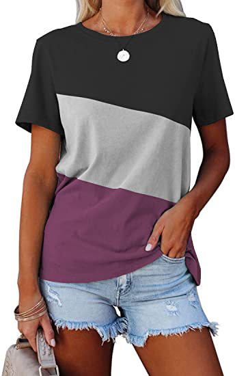 Dame Trendy Kortærmet T-Shirt med moderne Farveblokdesign Stilla