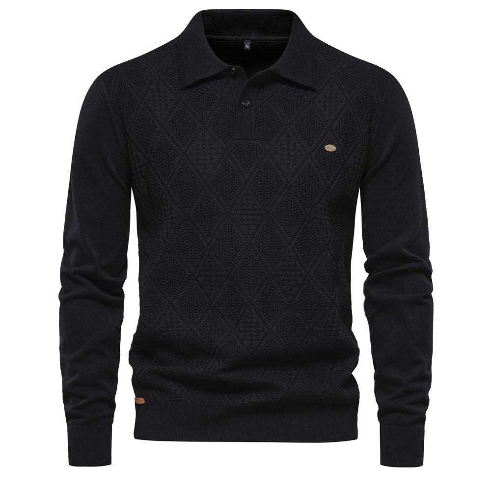 Herrer elegant strikpullover med moderne rombmønster og klassisk krave Stilla