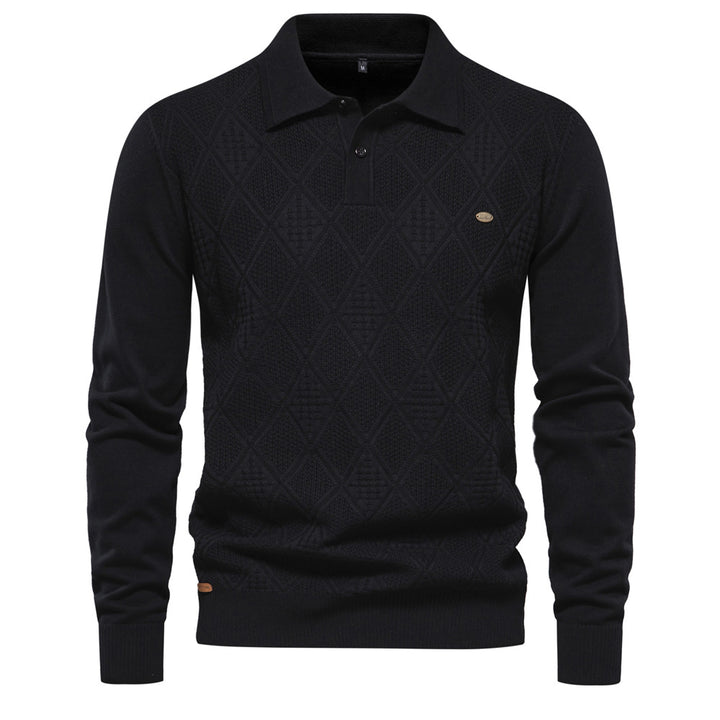 Herrer elegant strikpullover med moderne rombmønster og klassisk krave Stilla