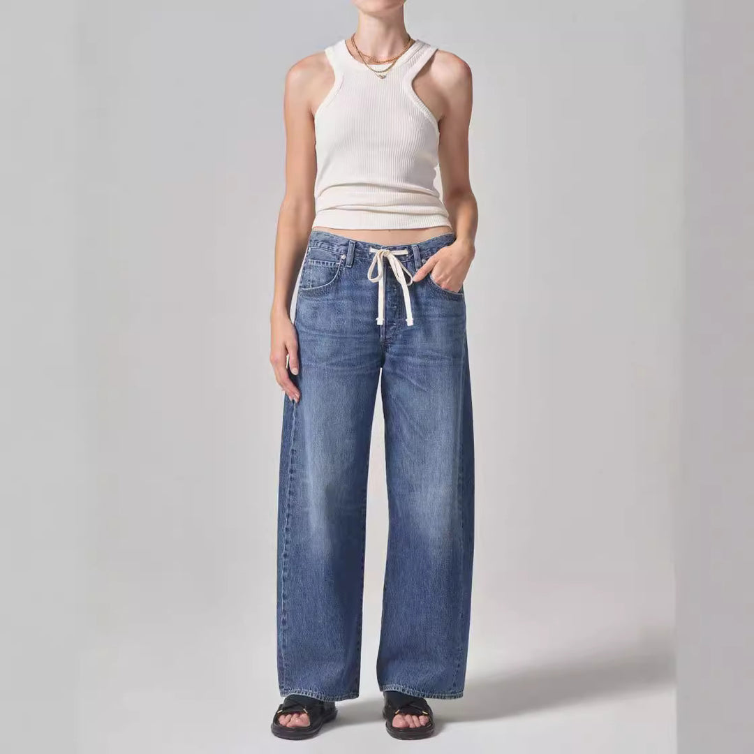 Dame bred denim-bukser med justerbar talje og afslappet pasform Stilla